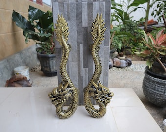 2 pcs / pair - 18&quot; Vintage Dragon Handle - Solid Brass Antique Door Handle pull knob For Main Door Entry way