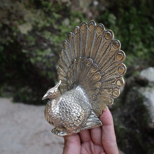 Peacock Gold Brass Statue - Vintage Peacock Figurine For Table Decoration and Gift for Her