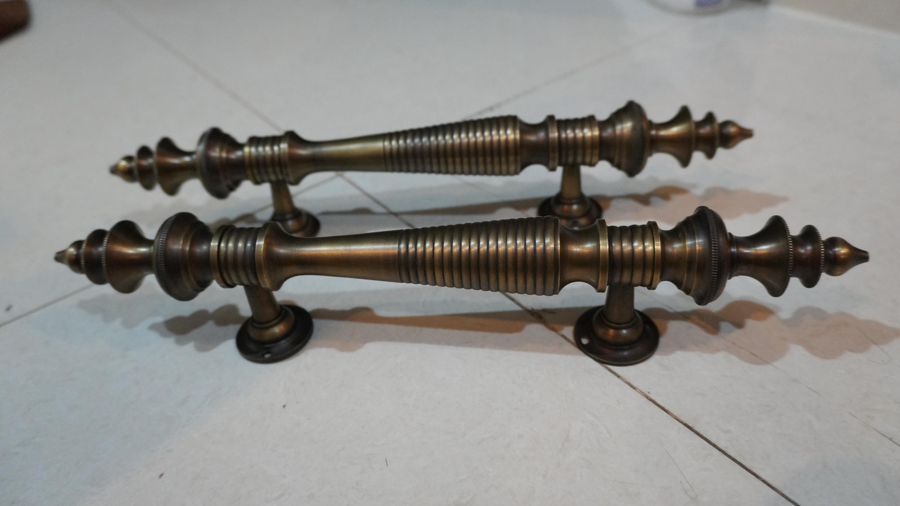 13" Pair - 2 Pieces Vintage Door handle - Antique Old Solid Brass Door Pull - Minaret Pull