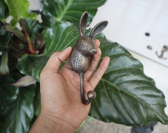 Vintage Solid Brass Rabbit Wall Hook - Antique Finish