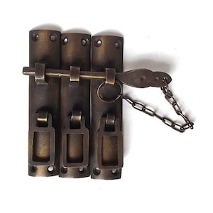Vintage Brass Latch Lock - Antique Solid Brass Door Lock with 3 handle