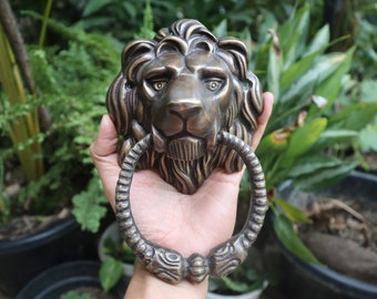 Vintage Lion King Solid Brass Door Knocker, Heavy Antique Finish