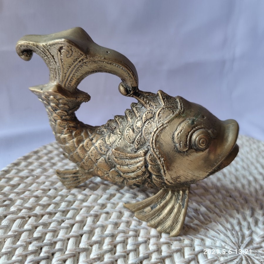 Vintage Brass Fish Statue Antique Animal Figurine for Etsy