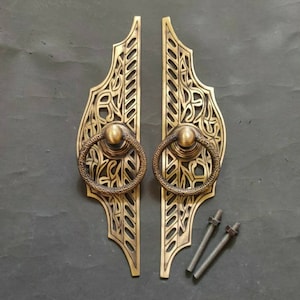 2 Pieces / Pair - Vintage door handle pull - 11" solid brass main door ethnic antique knob