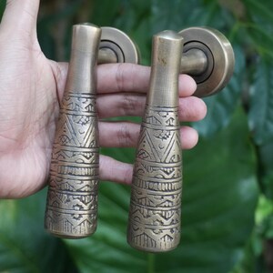 Vintage Victorian Style Brass Door Pulls - Ethnic Design (Pair)