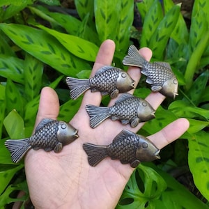 5 Pieces - Cute Small Fish Vintage Door Pull - Antique Solid Brass Drawer pulls knobs