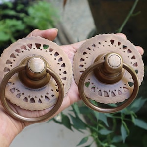 2 pcs - 3.7&quot; inch Vintage Solid Brass Door knob Handle Pull - Antique Old Style Door Knobs pulls handle GBY 024