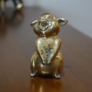 Vintage Brass Little Pig -  Antique Brass Pig statue figurine sculpture