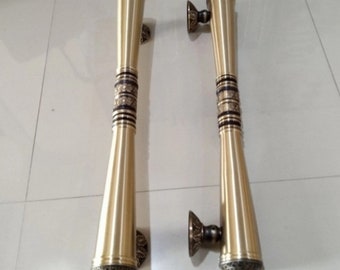 Vintage massief messing toegangsdeurkruk - 23 inch, Godo-motief (paar)
