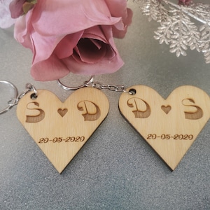 Couples Initials Heart Shape Wooden Keyring | Valentine&#39;s day | Anniversary