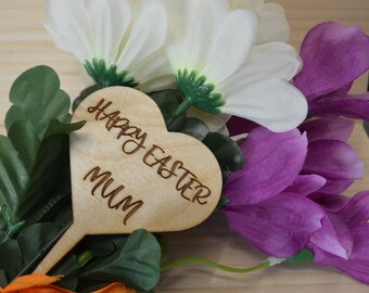 Easter Flower Bouquet Gift Tag | Pot Stick | Wooden Labels | Wooden Tags | Mum | Engraved | UK