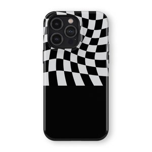 BLACK WAVY Checkers Phone Case | iPhone 16/15/14/13/12/11 Pro Max MagSafe | Galaxy S25/S24/S23/S22 Ultra | Pixel 6/7/8/9 Pro XL | Slim Tough