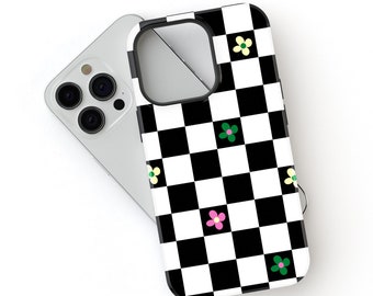 CHECK & FLOWERS Phone Case | iPhone 16/15/14/13/12/11 Pro Max MagSafe | Galaxy S25/S24/S23/S22 Ultra | Pixel 6/7/8/9 Pro XL | Slim Tough
