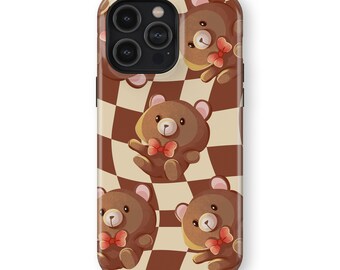 CHECKED TEDDY CHARM Phone Case | iPhone 16/15/14/13/12/11 Pro Max MagSafe | Galaxy S25/S24/S23/S22 Ultra | Pixel 6/7/8/9 ProXL | Slim Tough