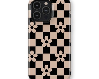 BEIGE BLOOSOM CHECKERS Phone Case | iPhone 16/15/14/13/12 Pro Max MagSafe | Galaxy S25/S24/S23/S22 Ultra | Pixel 6/7/8/9 ProXL | Slim Tough