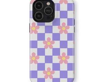 PURPLE BLOOSOM CHECKERS Phone Case | iPhone 16/15/14/13/12 Pro Max MagSafe | Galaxy S25/S24/S23/S22 Ultra | Pixel 6/7/8/9 ProXL | Slim Tough