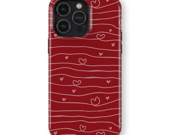 LOVE LINES Crimson Phone Case | iPhone 16/15/14/13/12 Pro Max MagSafe | Galaxy S25/S24/S23/S22 Ultra | Pixel 6/7/8/9 Pro XL | Slim Tough