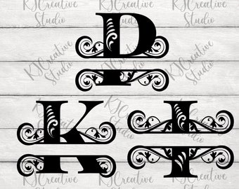 Alphabet Split Monogram SVG/PNG/DXF- Split Monogram Frame Alphabet With Floral Decorative -  26 Individual Swirls Letters For Cut Files