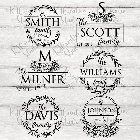 Family name monogram with floral bundle Svg/Png/Dxf | wedding monogram svg | split monogram svg  | family name frame svg | monogram svg png
