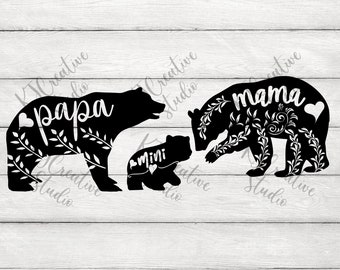 Mama Bear With Floral Svg - Mothers Day Svg - Mommy Bear - Bear Family - Papa bear - Mini bear - Cute Baby Bear SVG/Png/Digital File