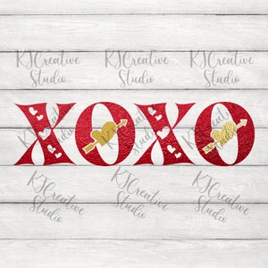 Rote Folie XOXO mit Gold Herz SVG, Valentinstag SVG - Liebe Herz Svg/Dxf/Png, digitaler Download für geschnittene Datei