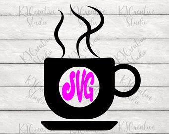 Coffee Cup Monogram Svg/Png/Dxf, Circle Monogram Mug Svg, Coffee Heartbeat Clipart, Love Iced Coffee, Mug Svg, File di download digitale