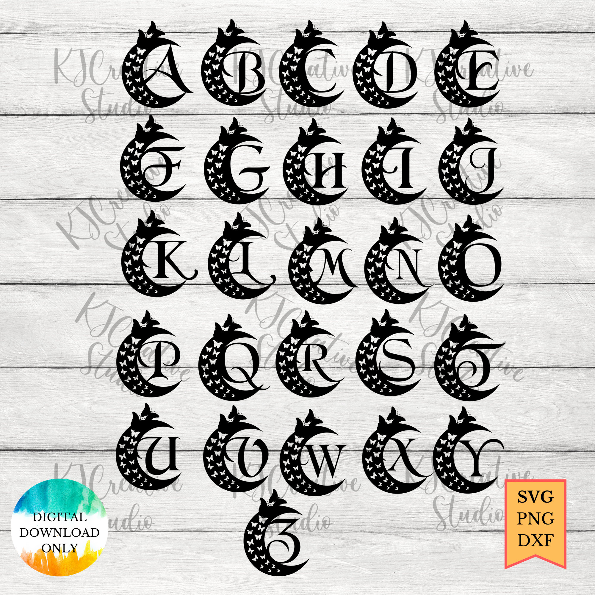 Half Moon Split Monogram Alphabets Font Individual Letters Etsy