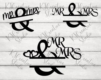 Mr And Mrs monogramma frame svg - Split Monogram - Wedding Sign - Wedding Cake Topper SVG / PNG / DXF - Download digitale per file tagliati