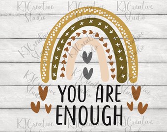 Sei abbastanza con Cute Heart Rainbow Inspirational Quote Svg / Positive Quote Svg , Mental health svg / Self love / Digital Download