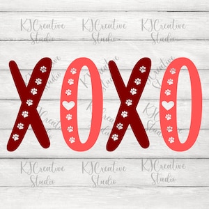 XOXO With Heart and Paws SVG, Valentines Day SVG - Love Heart Svg / Dxf / Png, Téléchargement numérique pour fichier coupé
