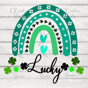 Lucky With Cute Heart Rainbow Svg, Lucky Shamrock  SVG, St Patrick&#39;s Day SVG, Lucky SVG, Digital Download for cut file