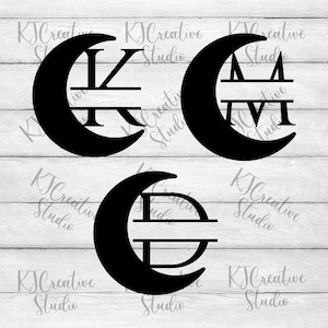 Media luna split monograma alfabetos fuente 26 letras individuales - bebé habitación decoración monograma - Luna Svg / Png Digital Descargar