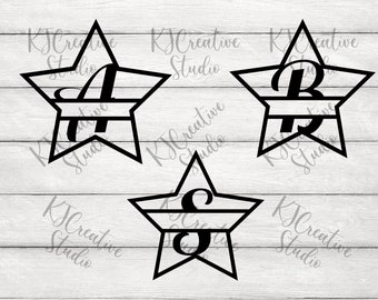 Star Shape Split Monogram SVG/PNG - Split Monogram Frame Alphabet With Star Decorative - Digital Download 26 Singoli file di taglio svg/png