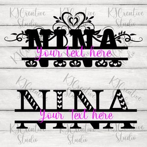 Monograma dividido NINA com floral svg/png - Nina svg - Monograma Nina svg - Nome Svg - Nome da menina Svg - Mãe svg - Vovó Svg - Dia das Mães svg