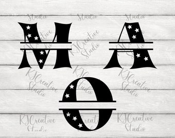 Split Monogram SVG/PNG - Split Monogram Frame Alphabet With Star Decorative - Digital Download 26 Singoli file di taglio svg/png