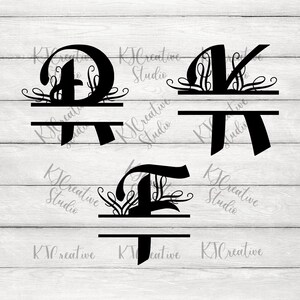 Split Monogram SVG/PNG - Split Monogram Frame Alphabet With Floral Decorative - Digital Download 26 Individual svg/png cut files