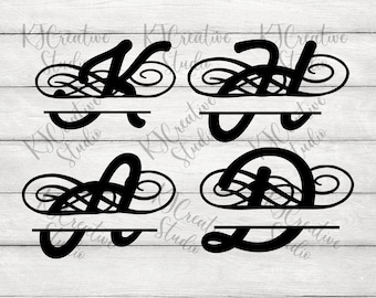 Alphabet Wirbel Split Monogramm SVG/PNG/DXF-Split Monogramm Rahmen Alphabet mit Floral Dekorative - 26 einzelne Wirbel Buchstaben für geschnittene Dateien