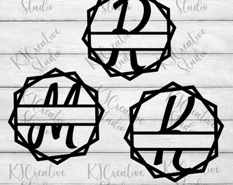 Octagon Frame Split Monogram Alphabets Font Individual Letters Bundle SVG / PNG - Monogram Frame SVG - Digital Download for cut files