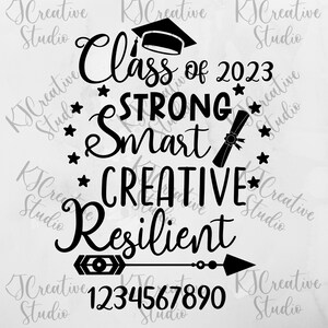 Class of 2023 Strong Smart Creative Resilient  svg/png/dxf | seniors svg 2024| graduation 2023 svg  | graduation cap svg