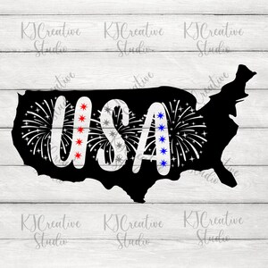 USA Monogramm mit Karte und Feuerwerk Svg, USA Svg, 4. Juli Svg, Amerika Svg, Merica Svg, Unabhängigkeitstag Svg, vierten Juli Svg Designs