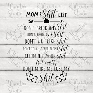 Liste de merde de maman svg | Règles maman svg | Mom Life Best Life svg | Maternité svg | Accueil Décor | Signe en bois | Maman svg | Fête des Mères svg/png/dxf