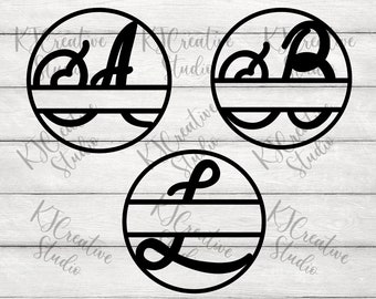 Circle Frame Split Monogram  Alphabets Font Individual Letters  Bundle SVG | PNG - Monogram Frame SVG - Digital Download for cut files
