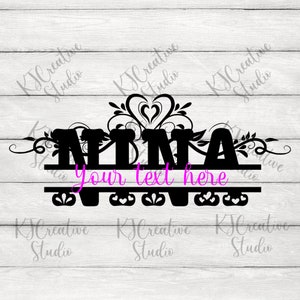 Monograma dividido NINA com floral svg/png - Nina svg - Monograma Nina svg - Nome Svg - Nome da menina Svg - Mãe svg - Vovó Svg - Dia das Mães svg