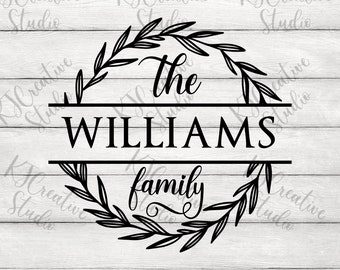 Monogramma di cognome con cornice floreale Svg/Png/Dxf / monogramma nuziale svg / monogramma diviso svg / cornice cognome svg