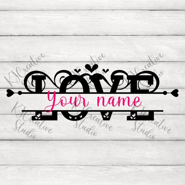 Love Split Monogram Frame - Love Name Frame SVG - Split Name Frame - Heart Name Frame SVG File - Love SVG - Svg | Png | Dxf - For Cut Files