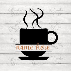 Kaffeetasse Monogramm Svg/Png/Dxf, Kreis Monogramm Becher Svg, Kaffee Heartbeat Clipart, Liebe Eis Kaffee, Becher Svg, digitale Download-Datei