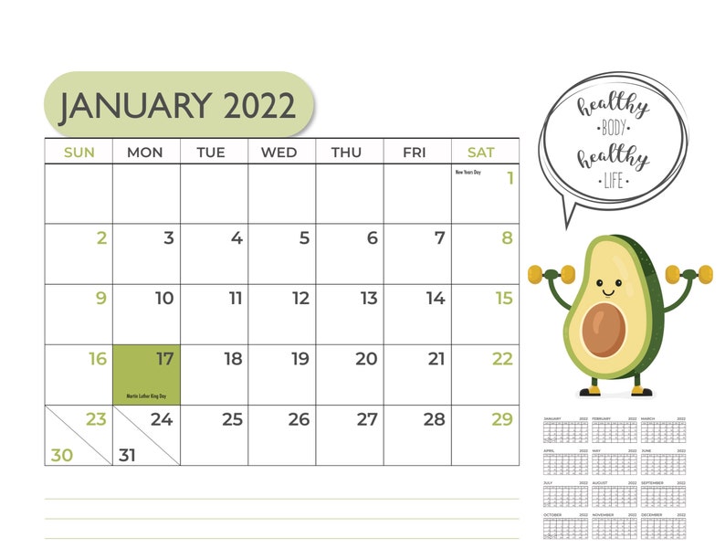 Work Out / Avocado 2023 Desk Calendar Etsy