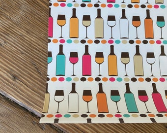 Retro Wine Bottles and Glasses Wrapping Paper - set of 10 sheets