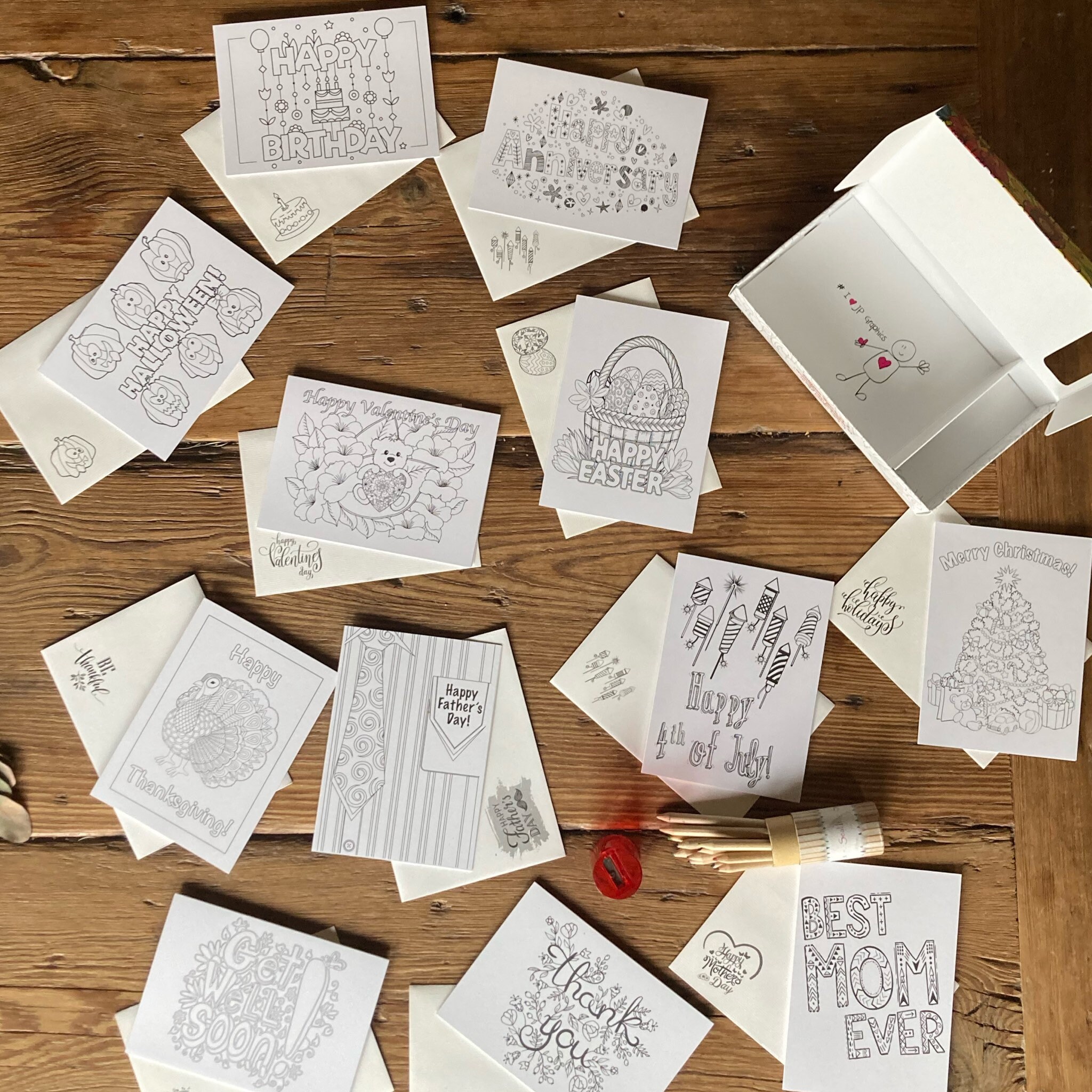 Coloring Greeting Card Set - Etsy