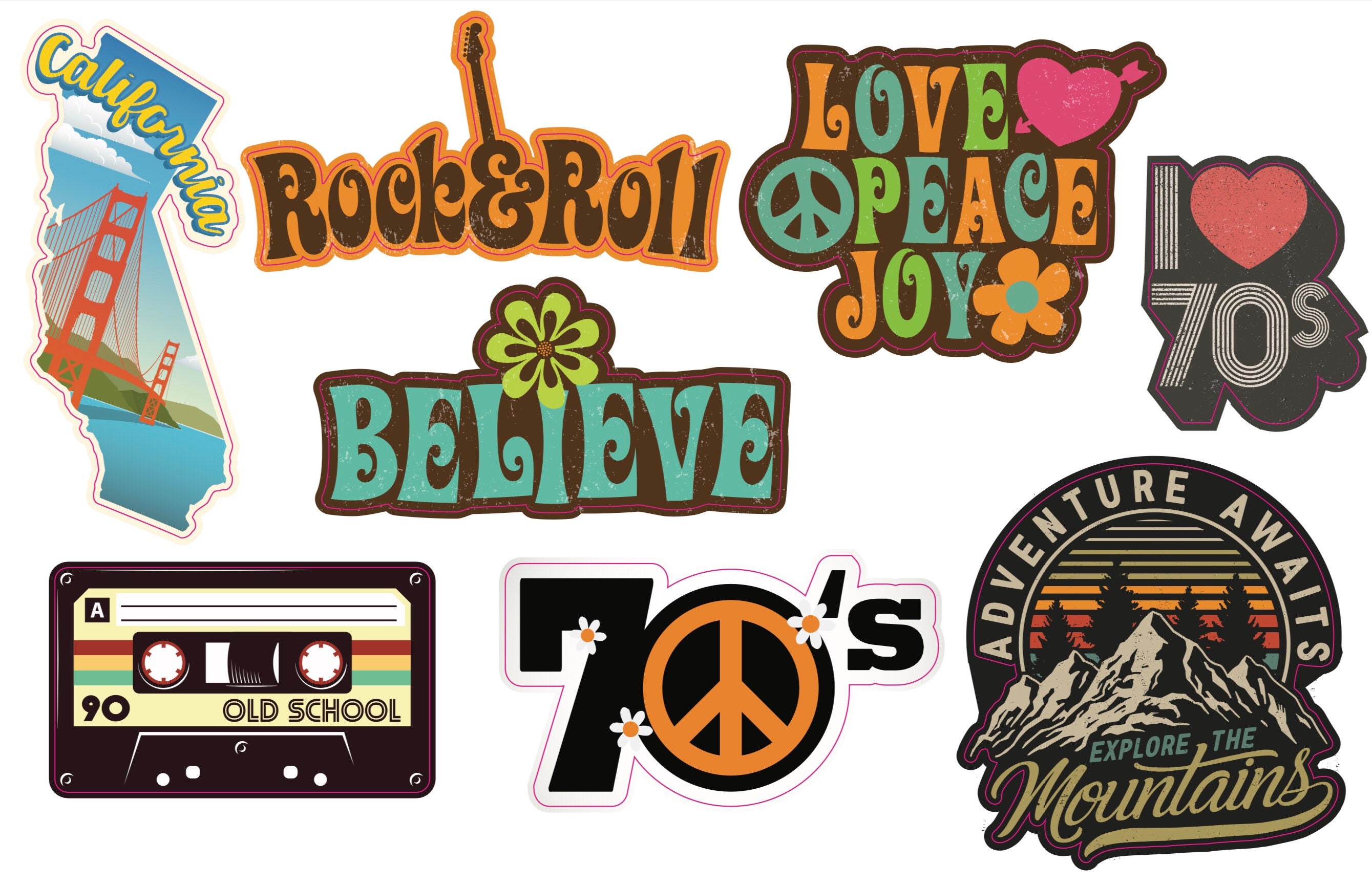 I Love the 70s Window Clings / Sticker Set Etsy